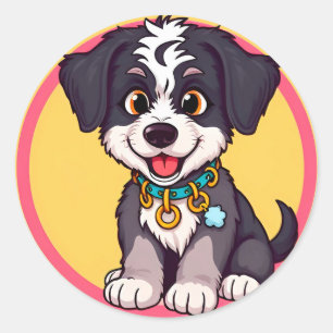 Sticker Rond Chiot de dessin animé adorable