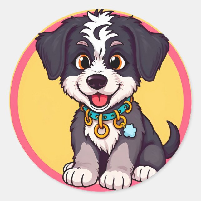 Sticker Rond Chiot de dessin animé adorable (Devant)