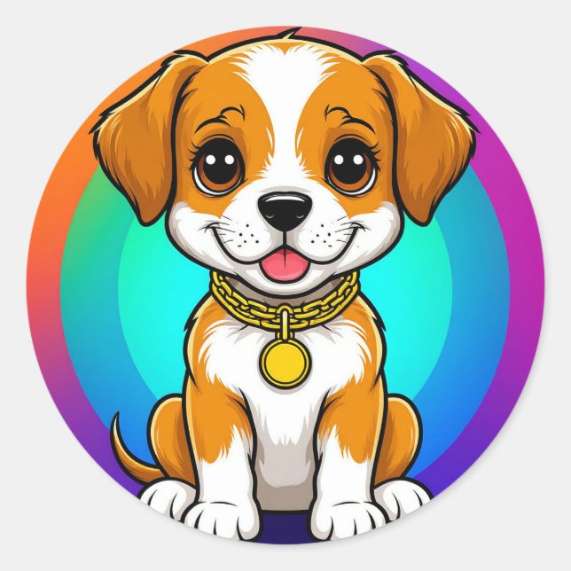 Sticker Rond Chiot de dessin animé adorable (Devant)