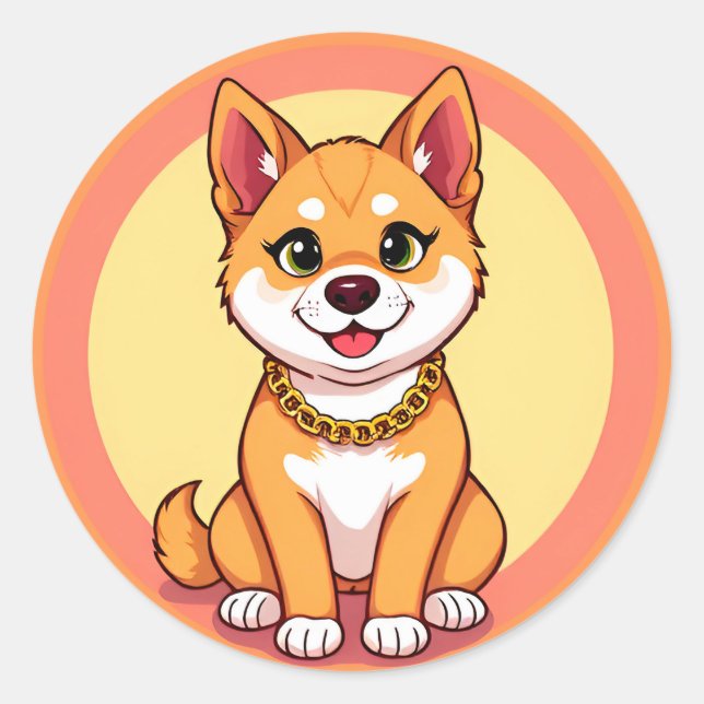 Sticker Rond Chiot de dessin animé adorable (Devant)