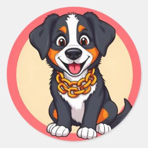 Sticker Rond Chiot de dessin animé adorable