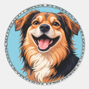 Sticker Rond Chiot de dessin animé adorable avec des yeux brill