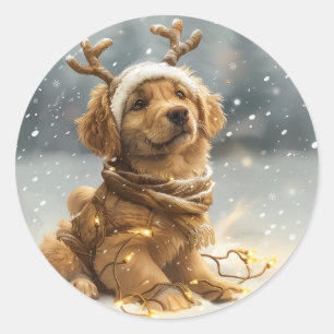 Sticker Rond Chiot de Noël Golden Retriever