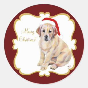 Sticker Rond Chiot de Noël jaune Labrador