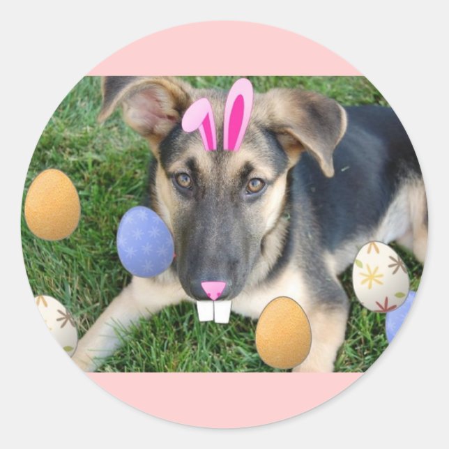 Sticker Rond Chiot de Pâques allemand (Devant)