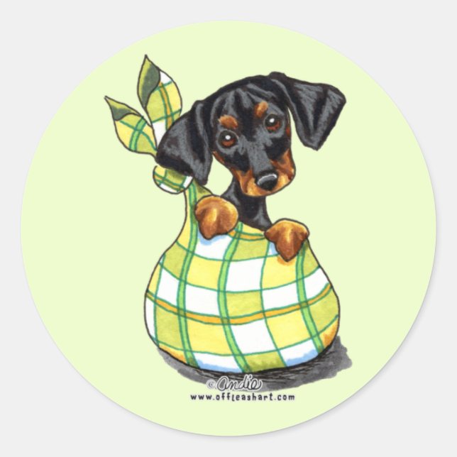 Sticker Rond Chiot de sac Doberman Pinscher (Devant)