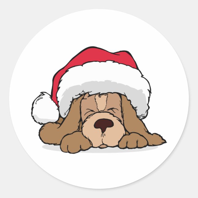 Sticker Rond Chiot du Père Noël (Devant)