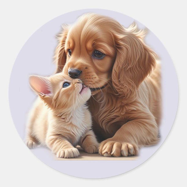 Sticker Rond Chiot et chaton (Devant)