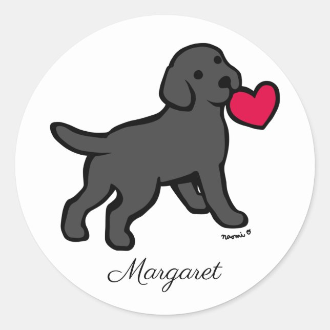 Sticker Rond Chiot et coeur Black Labrador personnalisé (Devant)