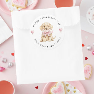 Sticker Rond Chiot Golden Retriever Saint-Valentin Enfants