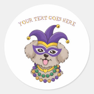 Sticker Rond Chiot Mardi Gras mignon Texte personnalisé