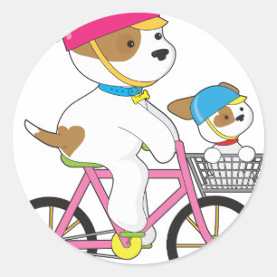 Sticker Rond Chiot mignon à vélo