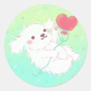Sticker Rond Chiot mignon avec ballon en forme de cœur