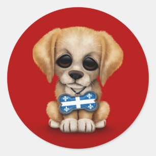 Sticker Rond Chiot mignon avec l'étiquette de chien de drapeau