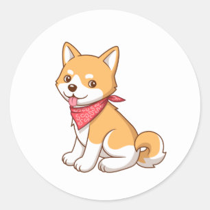 Sticker Rond Chiot Mignon Chien Shiba Inu