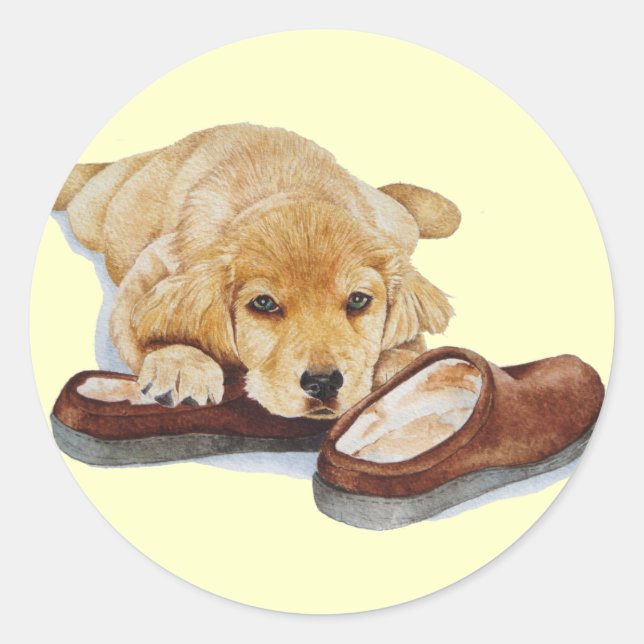 Sticker Rond chiot mignon golden récupérateur chien peluches (Devant)