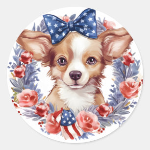 Sticker Rond Chiot patriotique 4 juillet fête de l'indépendance