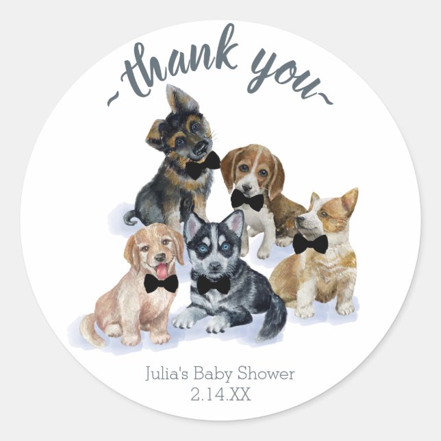 Sticker Rond Chiot pur | Élégant Merci de Baby shower mignon (Devant)