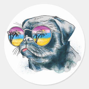 Sticker Rond Chiot Tropical Aquarelle