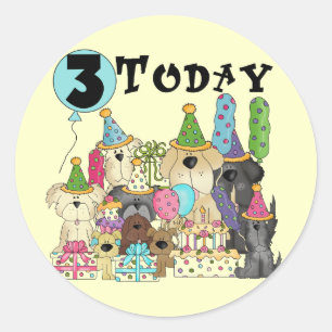 Sticker Rond Chiots 3e anniversaire Bash Tshirts et cadeaux