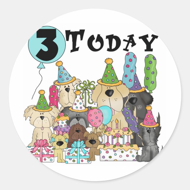 Sticker Rond Chiots 3e anniversaire Bash Tshirts et cadeaux (Devant)