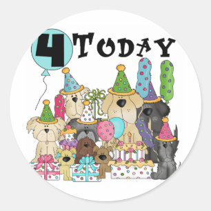 Sticker Rond Chiots 4e anniversaire Bash Tshirts et cadeaux