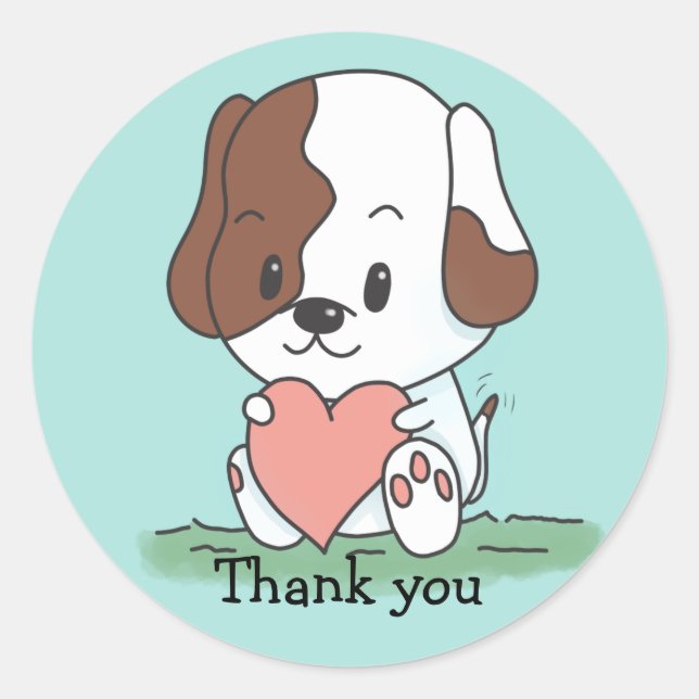 Sticker Rond Chiots Avec Un Cœur Merci (Devant)