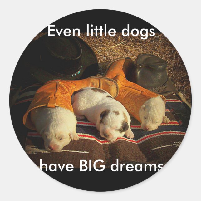Sticker Rond Chiots de cowboy fatigués (Devant)