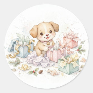 Sticker Rond Chiots du matin de Noël
