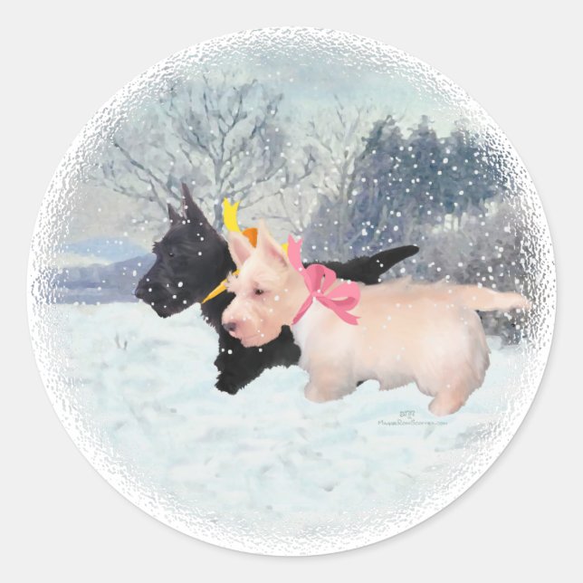 Sticker Rond Chiots écossais (Devant)