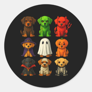 Sticker Rond Chiots labrador noirs d'Halloween en costume