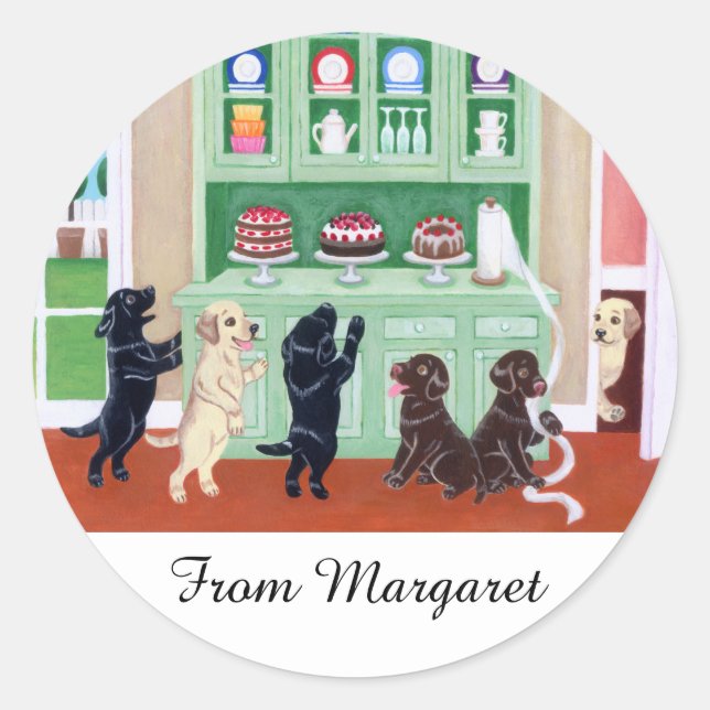 Sticker Rond Chiots Labrador Personnalisés (Devant)