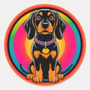 Sticker Rond Chiots teckel entouré d'un arc-en-ciel vibrant