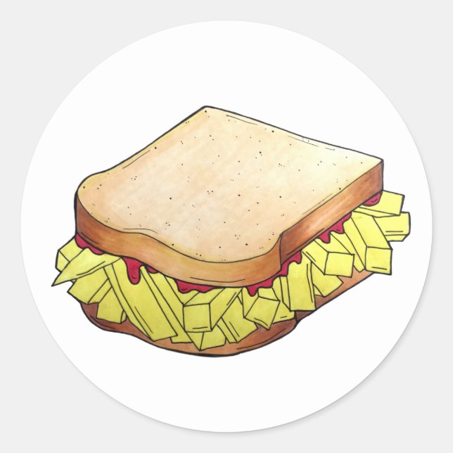 Sticker Rond Chip Butty Royaume-Uni Anglais Food Sandwich (Devant)