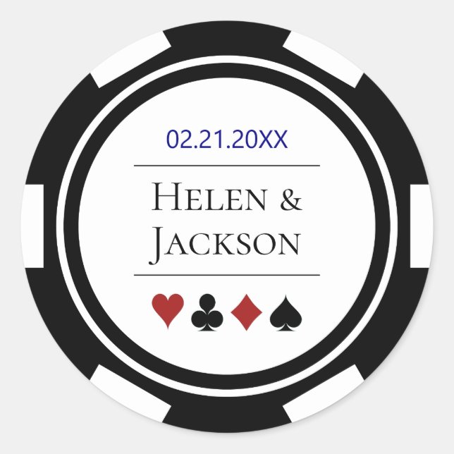 Sticker Rond Chip de poker en bleu noir blanc Las Vegas Mariage (Devant)