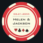 Sticker Rond Chip Red and Off White<br><div class="desc">Getting married à Las Vegas ou another fun casino town ? These red and white glossy stickers would make a perfect addition to a favor box,  enveloppope,  candy buffet and more.</div>