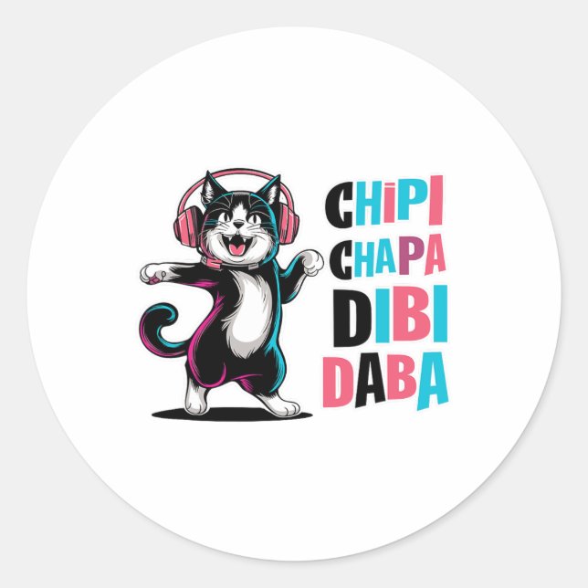 Sticker Rond Chipi Chapa Dibi Daba Dancing Chat Dessin (Devant)