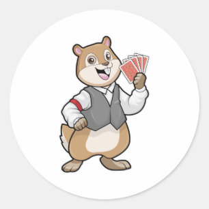 Sticker Rond Chipmunk au Poker avec cartes de Poker