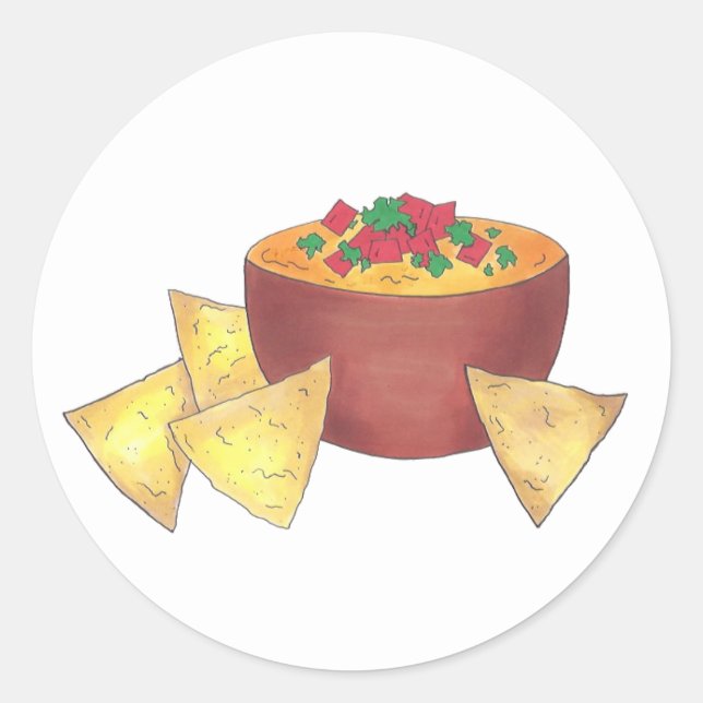 Sticker Rond Chips Chili Con Queso Blanco Nachos Fromage Dip (Devant)