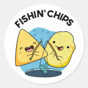 Sticker Rond Chips de pêche Funny Food Pun