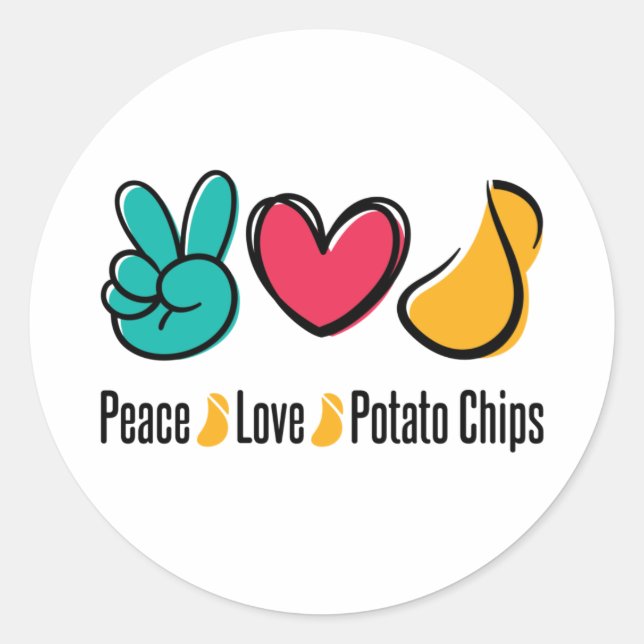 Sticker Rond Chips de pommes de terre Peace Love (Devant)