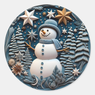Sticker Rond Chirstmas Snowman 3D