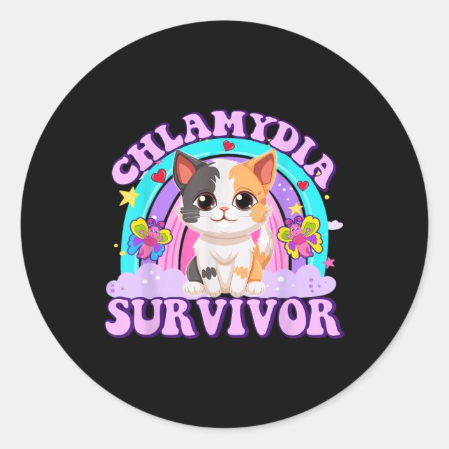 Sticker Rond Chlamydia Survivor Chat Mème De Chat Chemises Drôl (Devant)