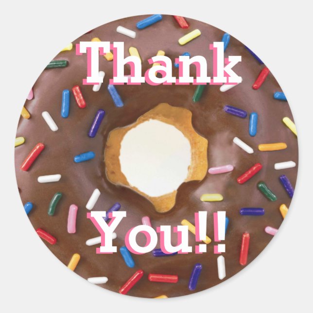 Sticker Rond Chocolat avec arrosage Donut Anniversaire Merci (Devant)
