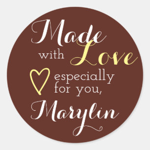 Sticker Rond Chocolat Brown Jaune simple fait avec coeur d'amou