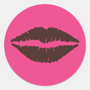 Sticker Rond Chocolat Brown Lipstick Imprimer rose grand