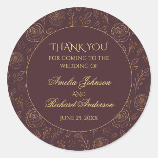 Sticker Rond Chocolat Brun Mariage Remerciement Favor Rose Doré
