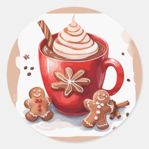 Sticker Rond Chocolat chaud avec cannelle et pain d'épice