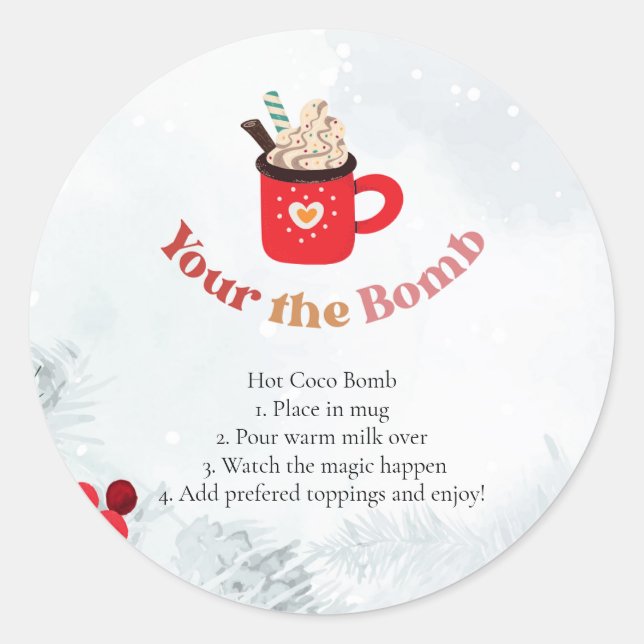 Sticker Rond Chocolat chaud Bombe Aquarelle Noël Favoriser (Devant)