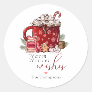 Sticker Rond Chocolat Chaud Chaud Chaud hiver Warm Noël